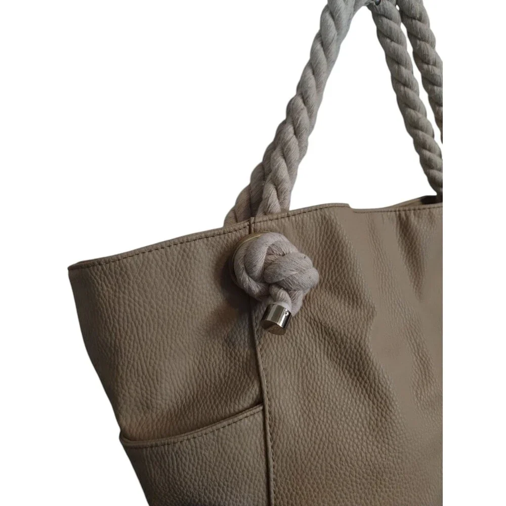 RAMPAGE Faux Leather Rope Handles BAG, LEATHER, FABRIC AND ROPE,  BEIGE